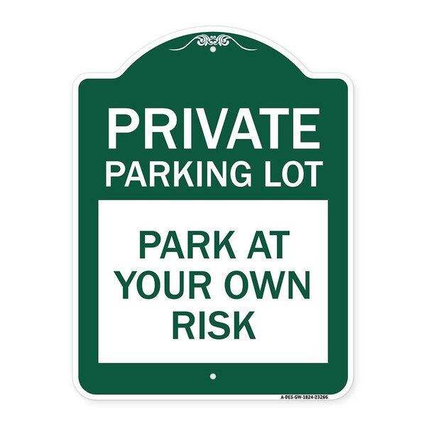Signmission Designer Series Sign-Private Parking Lot, Green & White Aluminum Sign, 18" x 24", GW-1824-23266 A-DES-GW-1824-23266 - main